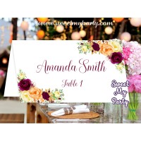 Burgundy Orange Place card,Burgundy yellow escort cards, (107a)